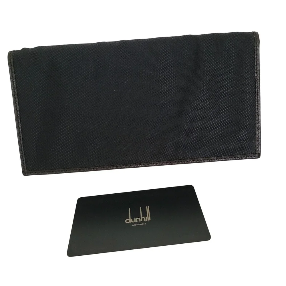 Dunhill London Mens Long Bifold Wallet Black Nylon Leather Trim Slim Wallet